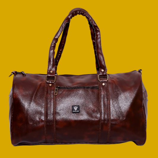 Brown Vegan Leatherette Duffle Bag