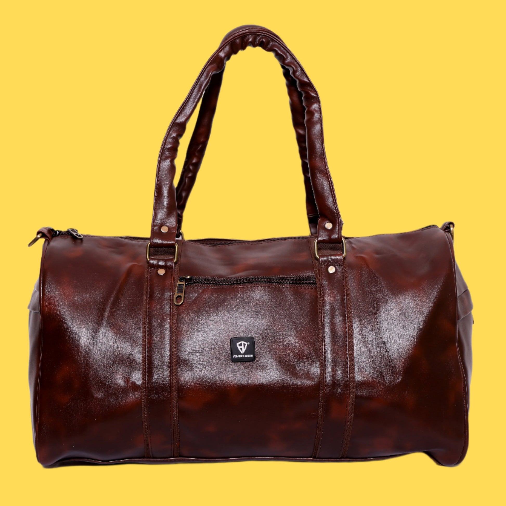 Brown Vegan Leatherette Duffle Bag